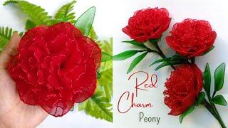 How to Make Nylon Stocking Flowers Red Charm Peony  Tutorial Bunga Stoking Peony