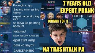 7 YEARS OLD EXPERT PRANK  TRASTALKER IN MYTHIC  MOBILE LEGENDS