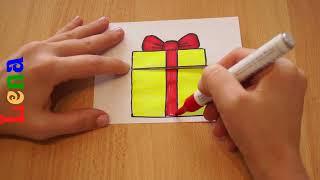 Weihnachtskarte basteln  Merry Christmas Gift Card   Geschenk zeichnen  Draw Surprise Gift Box