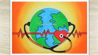 World Heart Day Drawing easy steps Heart Day Poster Drawing easy