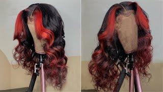 Mixed Red And Black 13x4 Lace Front Human Hair Wigs For Black Women Pre Plucked Wig