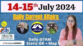 14-15 July 2024 current affairs  हिंदी+English  SSC Railway bankinggroup D & other exams