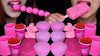 ASMR HELLO KITTY POPPING BOBA STRAWBERRY MOCHI ICE CREAM PINK ICE CREAM BARS CHOCOLATE PEEPS 먹방