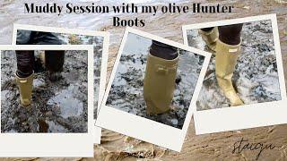 Hunter boots in the deep mud