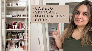 Tour pelos produtos de autocuidado Tour pelos meus produtos de cabelo skincare maquiagens e corpo