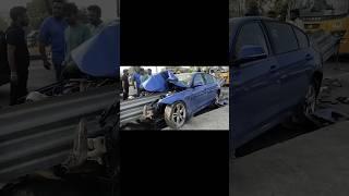 BMW CAR HITS crash barrier on highway road #BMW #accident #shorts