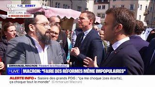 Vous dites beaucoup de bêtises Emmanuel Macron interpellé sur le marché de Dôle dans le Jura