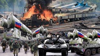 Russian missiles stop a train full of NATO tanks and weapons before arriving in Ukraine