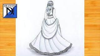 How to draw a Girl Backside with Traditional Dress  Pencil sketch tutorials  mandala art dress