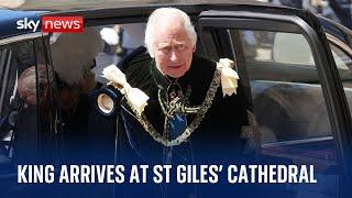 King arrives at St Giles Cathedral to be presented with Scotlands crown jewels