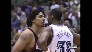 Brian Grant vs Karl Malone Mike Dunleavy goes bonkers - POR @ UTH Gm 5 1999 Playoffs