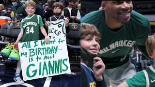 Giannis Antetokounmpo Give His Jersey and Shoes to the Birthday Kids Fan in Denver