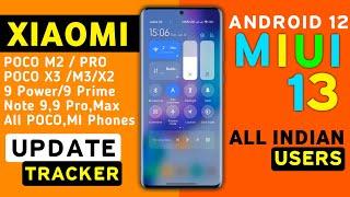 Xiaomi MIUI 13 Android 12 Update Tracker for Redmi 9 Power9 PrimePoco M3M2ProM2Note99 ProMax