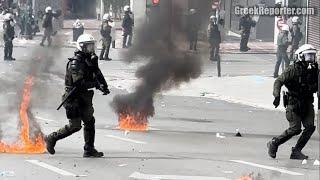 Clashes Between Protesters and Riot Police in Syntagma Square Athens