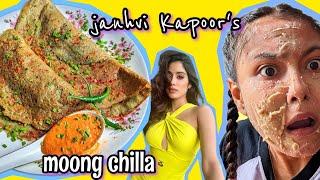 COOKING JANHVI KAPOORS FAVOURITE MOONG DAL CHILLA RECIPE VLOG  EASY HEALTHY BREAKFAST RECIPE IDEAS
