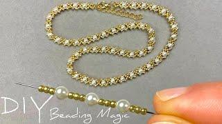 Easy Beaded Necklace How to Make a Pearl Necklace using Seed Beads  Xoxo Beaded Choker Necklace