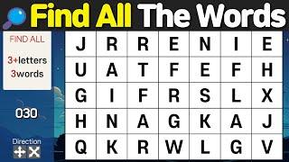 Find hidden words. Can you find them all?  Brain games for seniors. pastime concentration #030