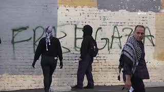 Protesters TAG Police Building with Free Palestine in LA to Mark October 7th