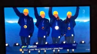 Prisutdelning 4 x 5 km stafett damer OS i Sotji 2014