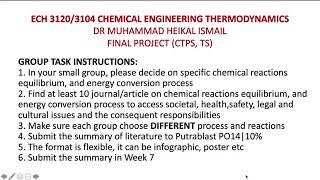 Chemical Engineering Thermodynamics Revised Final Project Instruction