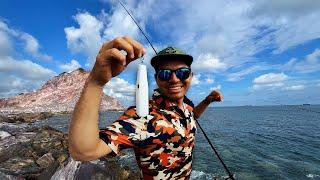 Pesca desde las Piedras en el Mar  Pescando en Escollera con Señuelos