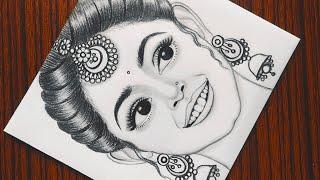 How to draw a Beautiful Traditional bride very easy  Girl drawing  Pencil Sketch