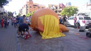 The baby Trump balloon is inflated and raised over San Diego in protest of president Trumps visit