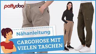 Nähanleitung für sportliche Cargohose mit Klappentaschen Passe Fake-Schlitz & Gummibund 