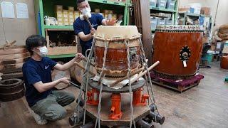 The process of making a Taiko. Unseen Japanese drum production process
