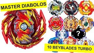 MASTER Diabolos vs 10 BEYBLADES Burst Turbo the Real Beyblade Battle Takara Tomy