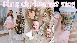 PINK CHRISTMAS VLOG soft winter makeup pink Christmas decor haul decorating the Christmas tree