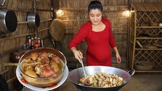 Pregnant mum in Red dress cook yummy braised pork - Countryside life TV