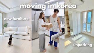 Moving into my *dream* Korean apartment  Unpacking new furniture + organizing