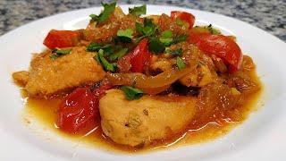 Куриное филе тушенное в яблочном соке  Chicken fillet stewed in apple juice