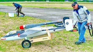VERY HUGE AND LOUD PULSE JET HEINKEL HE-162 PULSO SCALE 13.5 MODEL AIRCRAFT  FLIGHT DEMONSTRATION