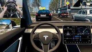 City Car Driving - Tesla Model 3 Performance Steering Wheel Gameplay