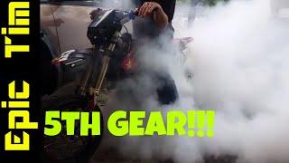 Supermoto Jonny rips up the driveway in 5th gear