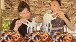 Recipes Cooking In Village OCTOPUS COOKING and EATING Big Size Octopus fry