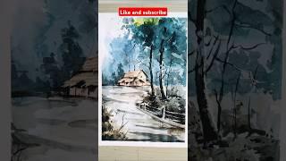 Water colour easy process #watercolourlandscape #nature #paintingtutorial #ytshorts #shorts