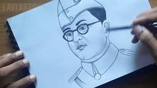 How to draw Netaji Subhas Chandra Bosh Subhas chandra bosh drawing tutorial  Art Lavi Arts