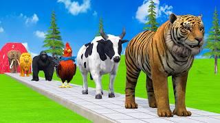 Paint & Animals DuckGorillaLionElephantCowSheep Fountain Crossing Transformation Animal Cartoon