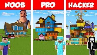 Minecraft NOOB vs PRO vs HACKER HELLO NEIGHBOR HOUSE BUILD CHALLENGE in Minecraft  Animation