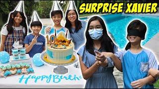 PRANK SURPRISE ULANG TAHUN XAVIER DI TEPI KOLAM RENANG WARNA BIRU  Vlog Lucu  CnX Adventurers