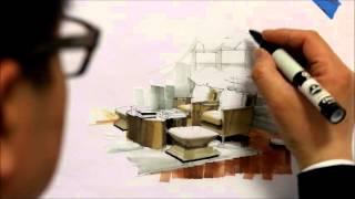 Tutorial - Freehand Marker Interior Rendering MLib Living Room HD Short 10 Min 160115