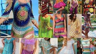 Very comfey crochet beach ️ holiday dress tops - cover - up trendy pattern designs granny knitted