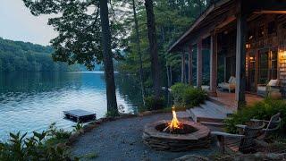 Cozy Ambience by the lake with Fire Pit and Gentle Lake Waves Sounds for Relax