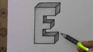 How to draw easy 3D letter E drawing