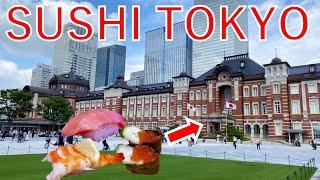 Conveyor-belt sushi for $1 per plate at Tokyo Station. 【Japan Vlog】