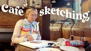 Artist sketching at a busy cafe in downtown Toronto ️ Cafe Hop Diaries Ep3 ️