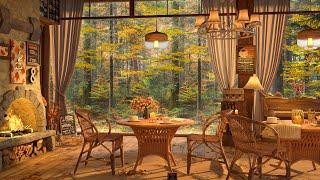 Autumn Cozy Porch on Forest with Coffee Shop Ambience  Smooth Jazz Music to RelaxStudyWork to